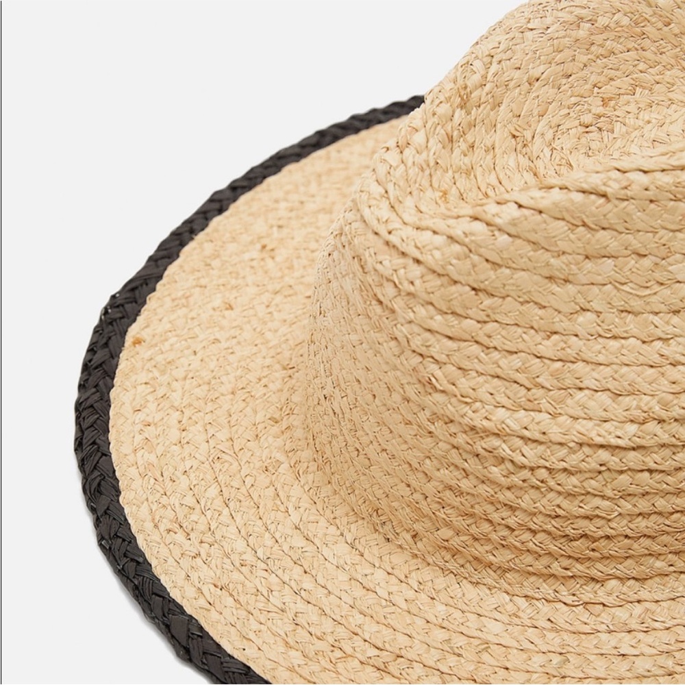 Zara Woven Straw Tan Black Trim - Picture 3 of 10